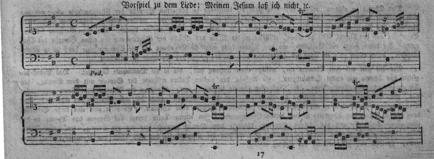 Notenbeyspiel, gedr. 65: vollständiges fugirtes Vorspiel zum Liede »Meinen Jesum laß ich nicht ic.«, Anfang