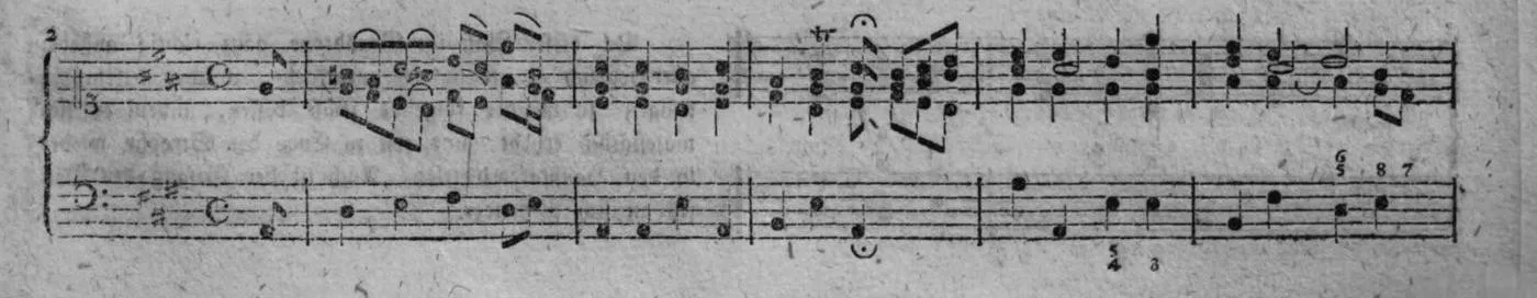 Notenbeyspiel, gedr. 67: Choral Nro. 2 (»in bloßen Grundaccorden«), Fortsetzung