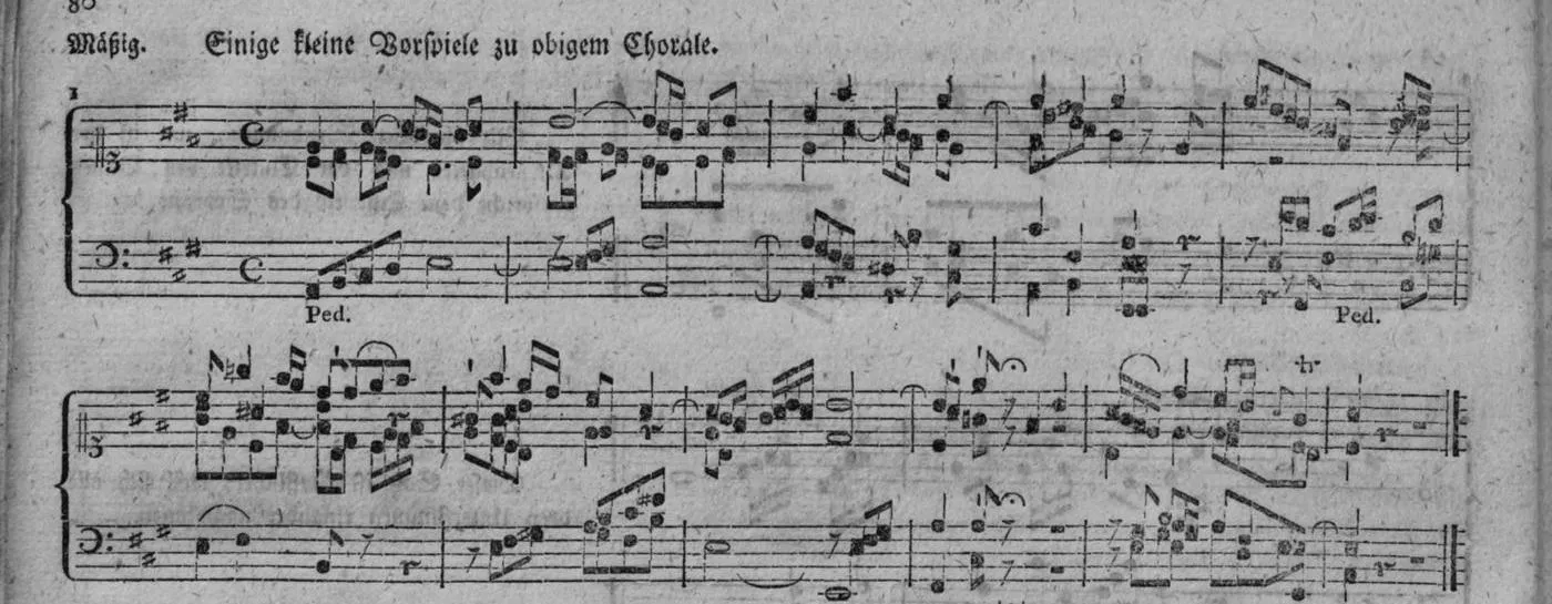 Notenbeyspiel, gedr. 80: Mäßig. Einige kleine Vorspiele zu obigem Chorale, Nro. 1