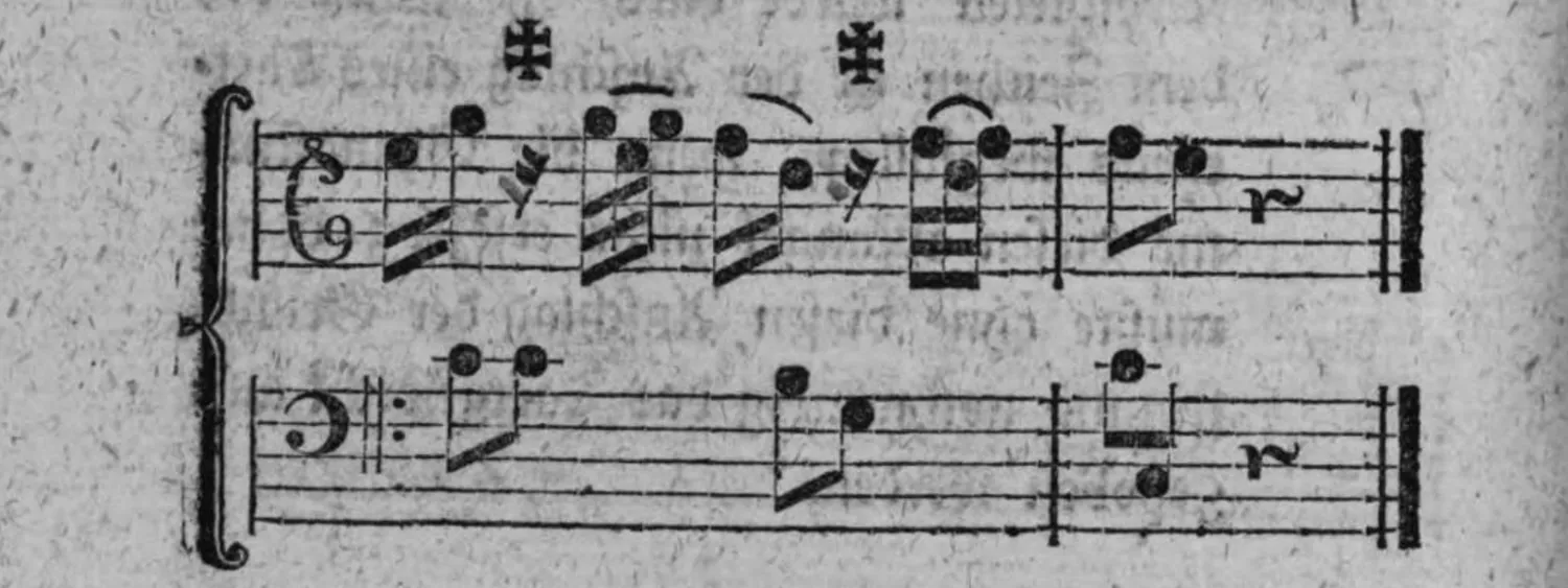 Notenbeyspiel: weiteres zweistimmiges Notenbeyspiel mit zwey ✝-Zeichen, im Anschluß an das Adagio-Beyspiel