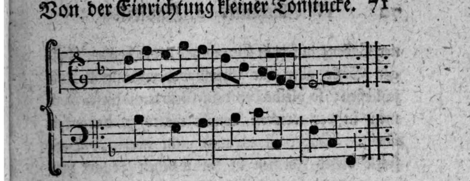 Notenbeyspiel: Schluß des Menuet-Beyspiels von Stamiz, zweistimmig, ein weiteres System