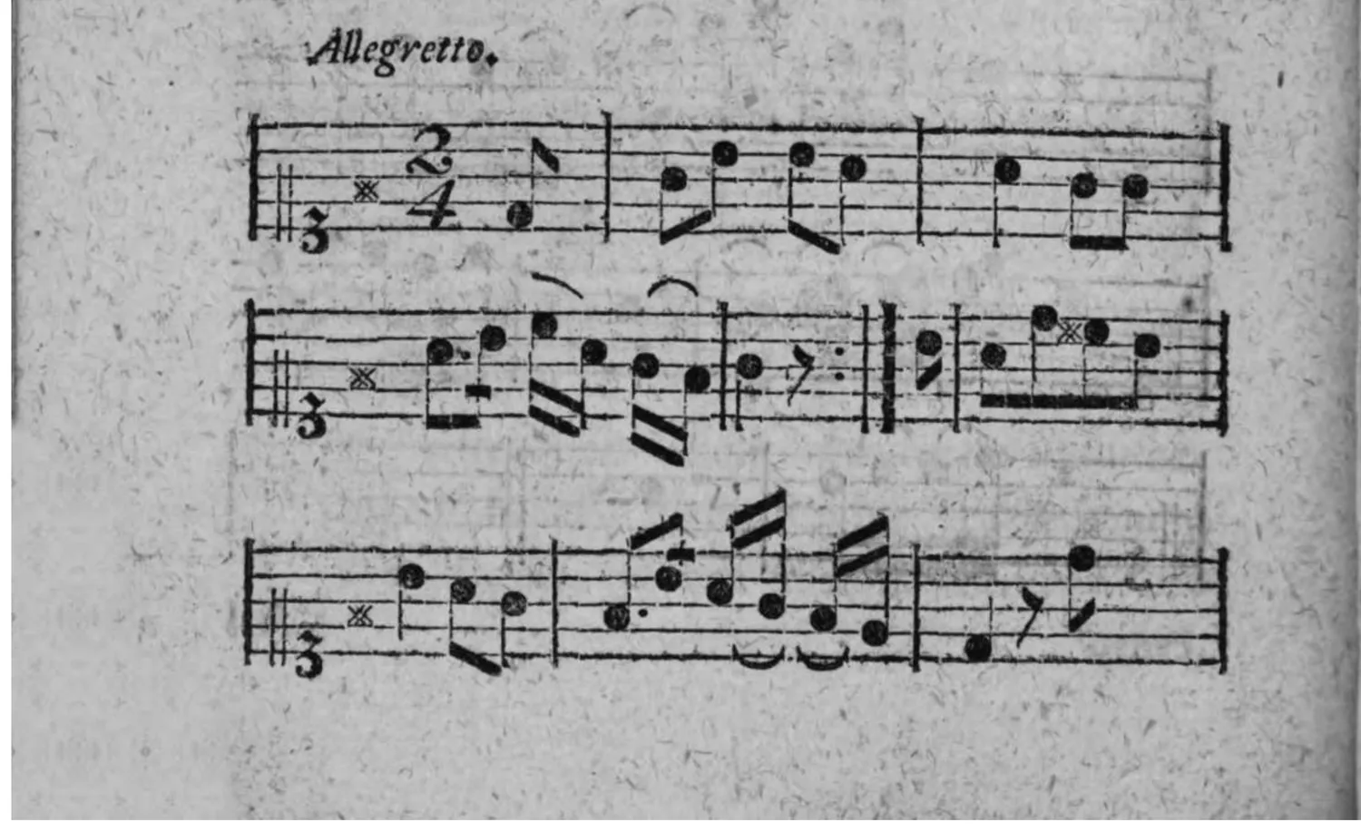 Notenbeyspiel: »Allegretto.«, einstimmig (nur Diskant), 2/4-Takt, drey Systeme