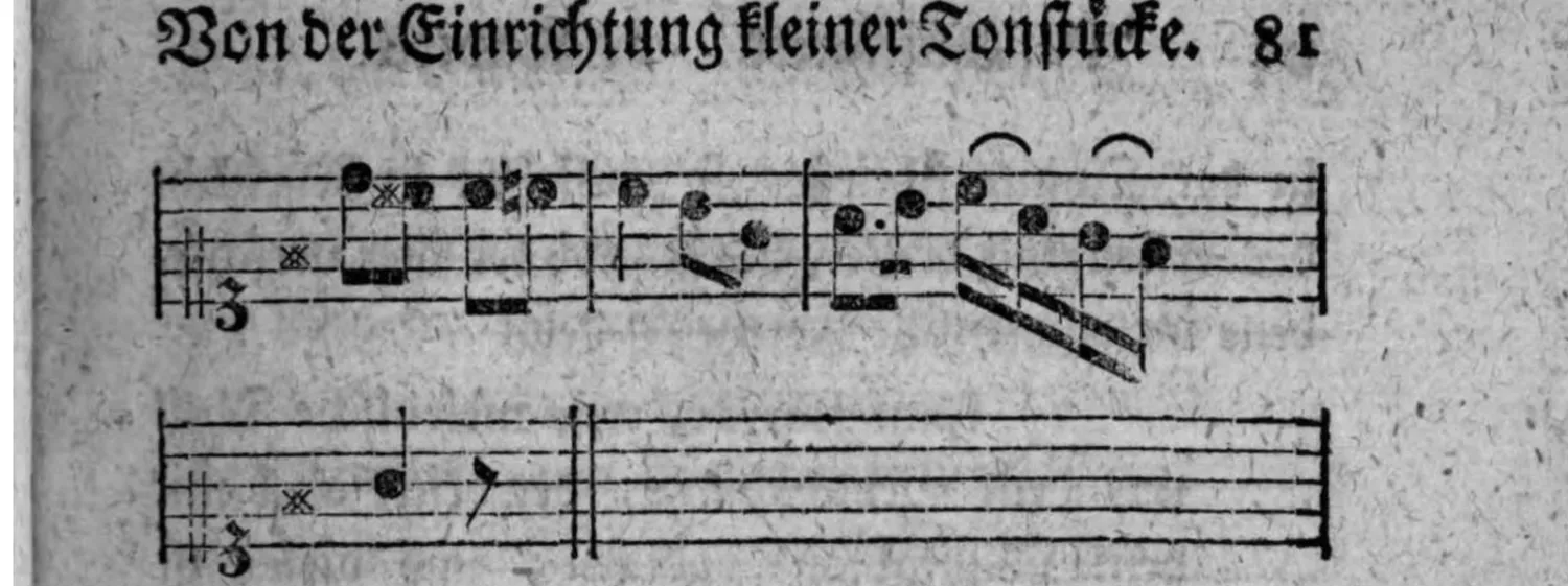 Notenbeyspiel: Fortsetzung der vorigen Melodie (Hiller), zwey weitere Systeme, mit Schlußstrich