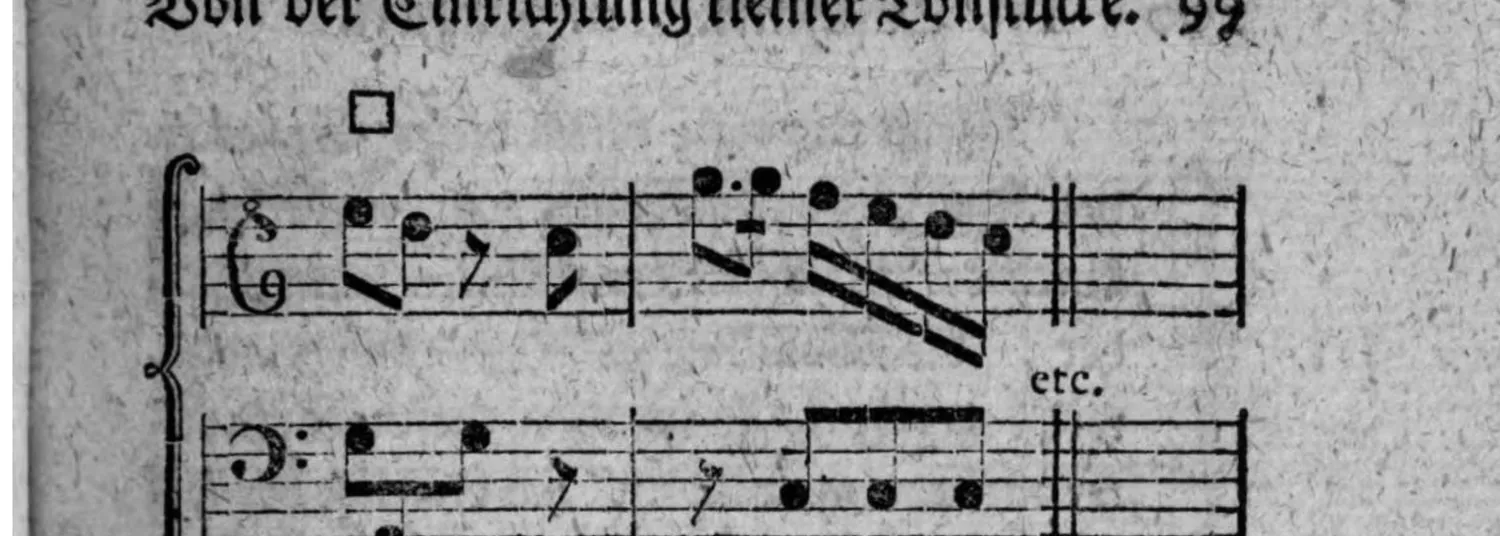 Notenbeyspiel: Schluß des Anhanges zu fig. 7, mit □-Zeichen (Einschnitt), endet mit »etc.« und Schlußstrich