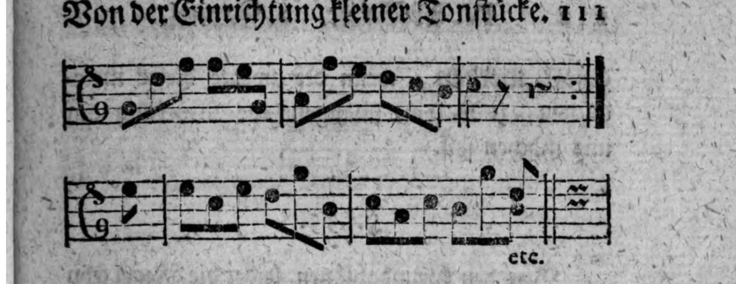 Notenbeyspiel: Fortsetzung und Schluß dieser Melodie, zwey Systeme, mit Wiederholungszeichen und »etc.« nebst Fermate am Schluß
