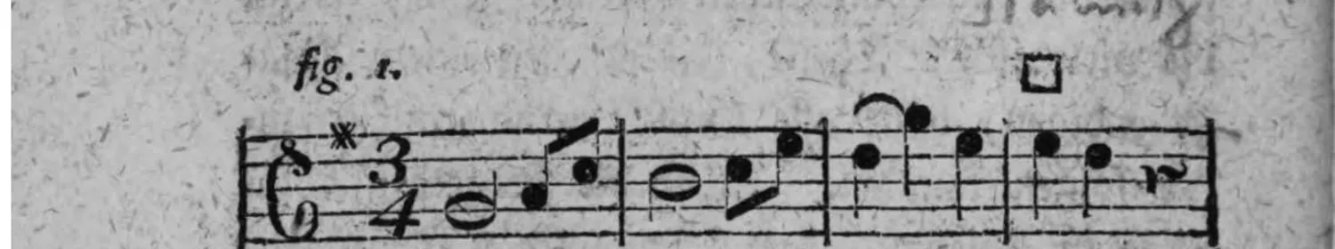 Notenbeyspiel: fig. 1, 3/4-Takt, ein System, vier Takte, mit □-Zeichen (Einschnitt) am Schluß