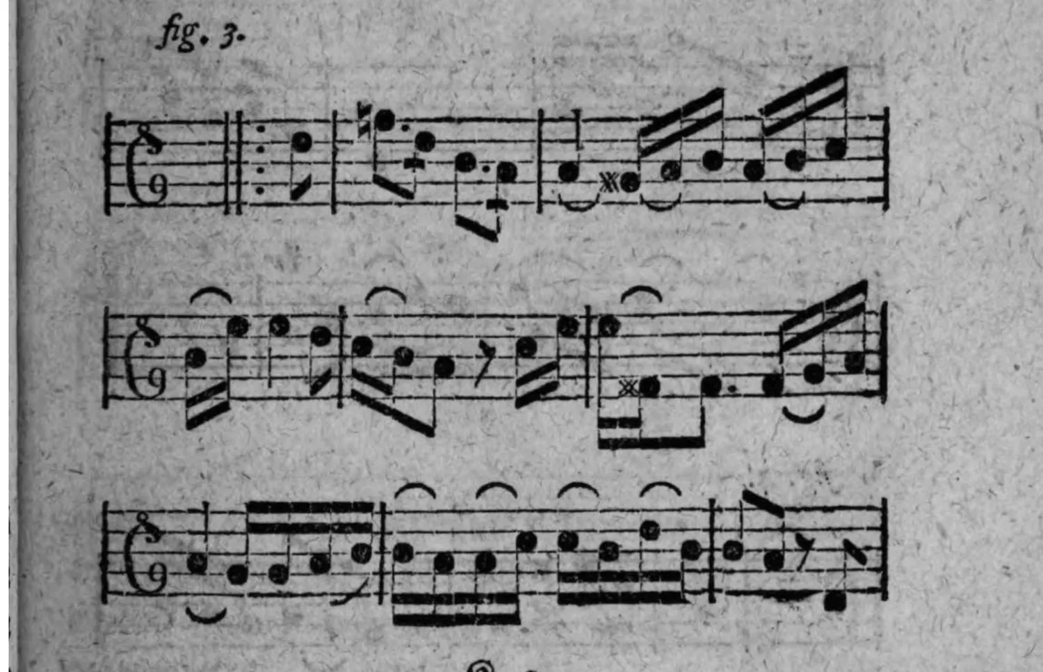 Notenbeyspiel: fig. 3, einstimmige Melodie, drey Systeme