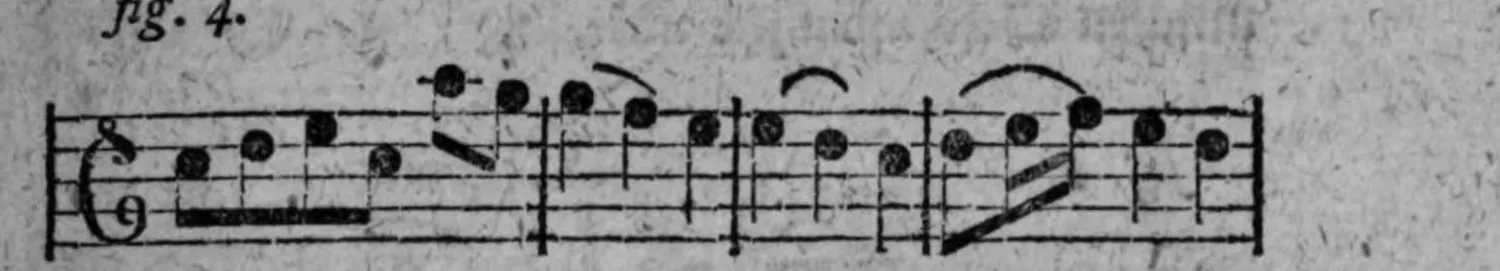 Notenbeyspiel: fig. 4, einstimmige Melodie, erstes System (vier Takte)
