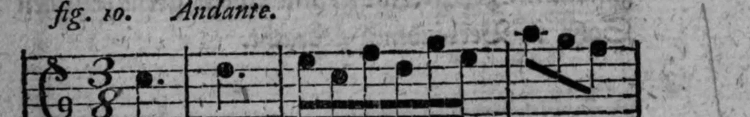 Notenbeyspiel: fig. 10, einstimmige Melodie im 3/8-Takt, Andante, erstes System
