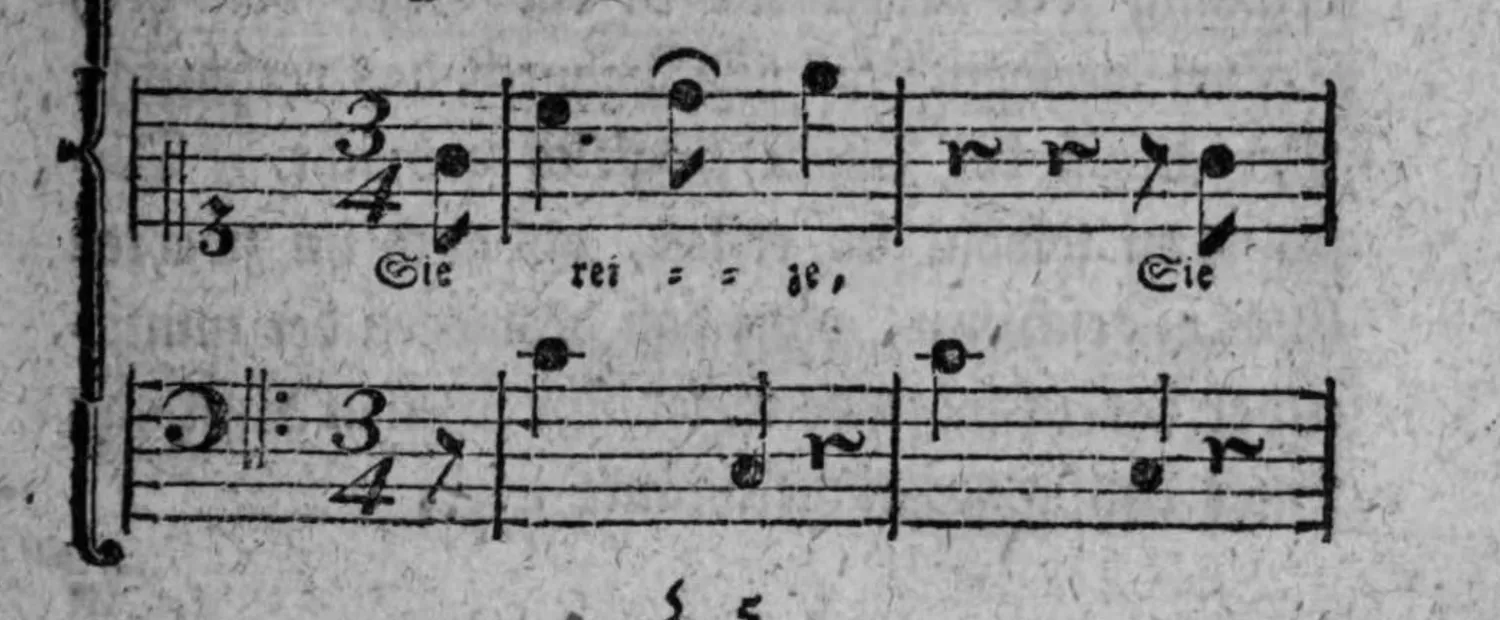 Notenbeyspiel: fig. 3, Fortsetzung: Singstimme (mit Textunterlegung »Sie rei = = ße, Sie«) und Baß, zwey Vorzeichen (Kreuze)