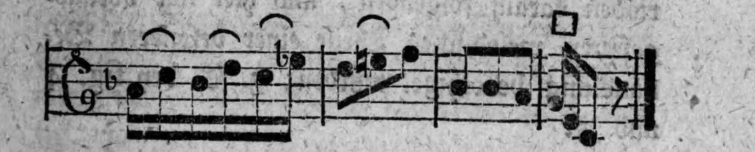 Notenbeyspiel: fig. 1, Fortsetzung, zweites (abschließendes) System, mit Einschnitt-Zeichen □, endet mit Doppelstrich