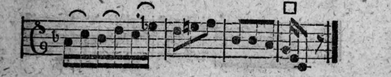 Notenbeyspiel: fig. 2, Fortsetzung, zweites (abschließendes) System, mit Einschnitt-Zeichen □, endet mit Doppelstrich