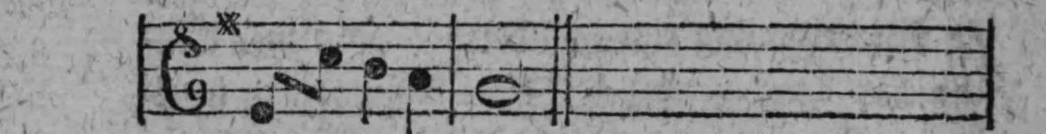 Notenbeyspiel: fig. 1, Schluß, fünftes (abschließendes) System, endet mit Doppelstrich