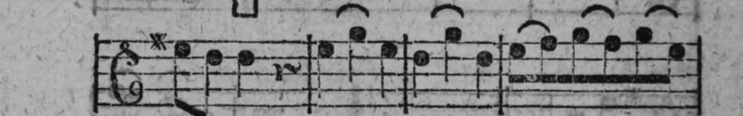 Notenbeyspiel: Menuet, Fortsetzung, mit Einschnitt-Zeichen □, neuntes System