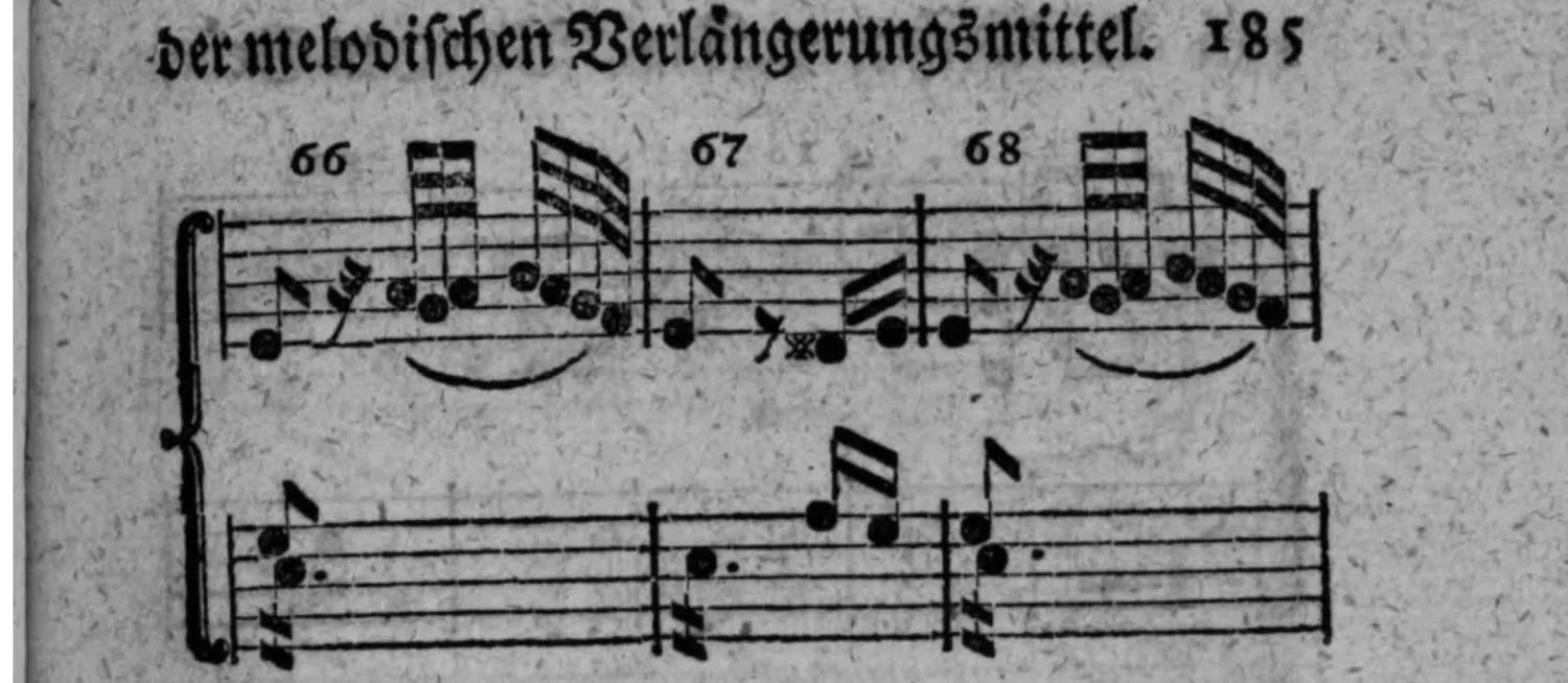Notenbeyspiel: Fortsetzung, Tacte 66 bis 68 mit Ziffern bezeichnet