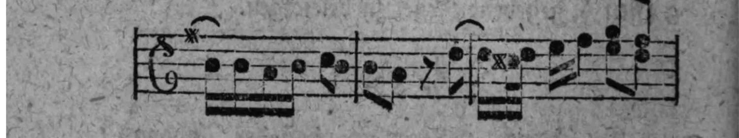 Notenbeyspiel: fig. 2, zweytes System (Fortsetzung)