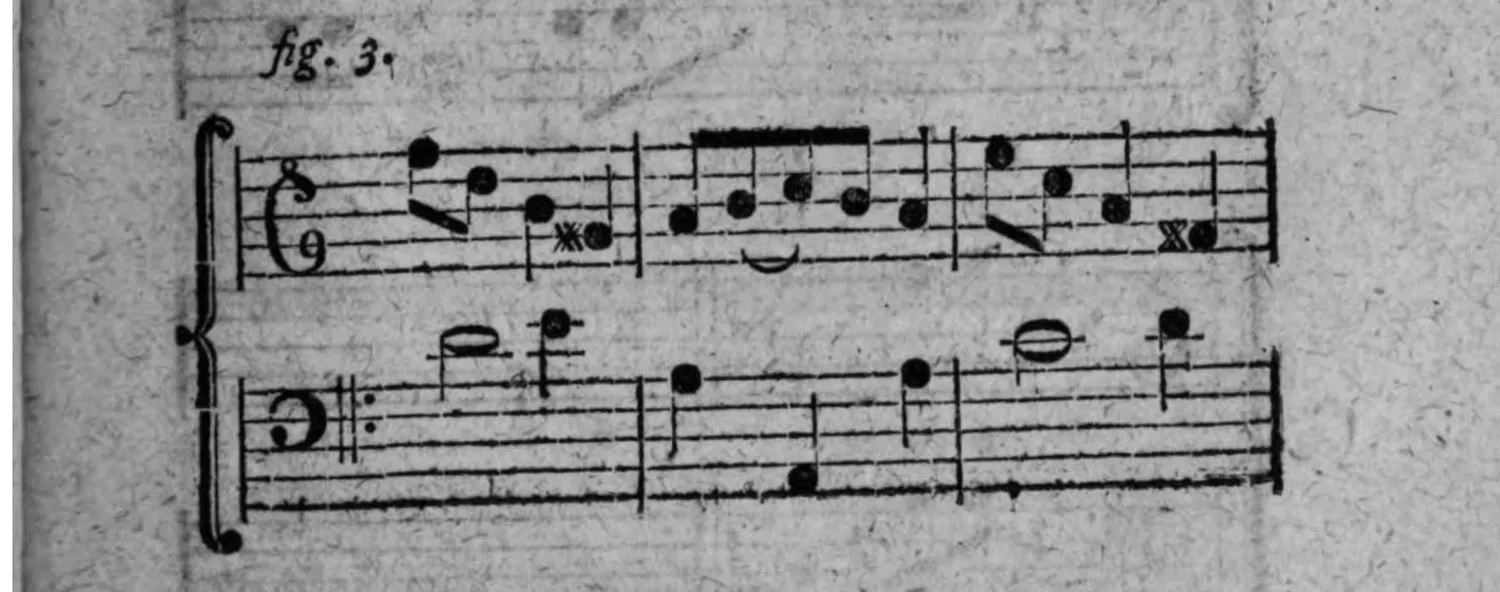 Notenbeyspiel: fig. 3, zweisystemig (Diskant und Baß), erste drey Tacte