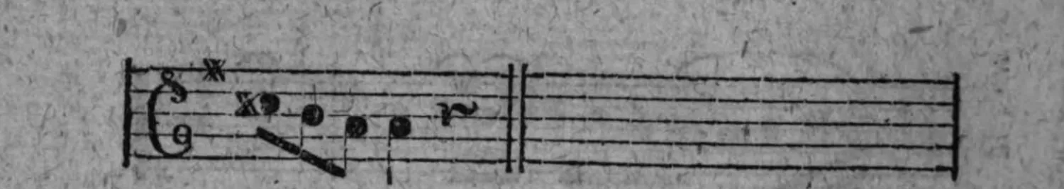 Notenbeyspiel: fig. 3, viertes (abschließendes) System, mit sternartigem Zeichen und Doppelstrich