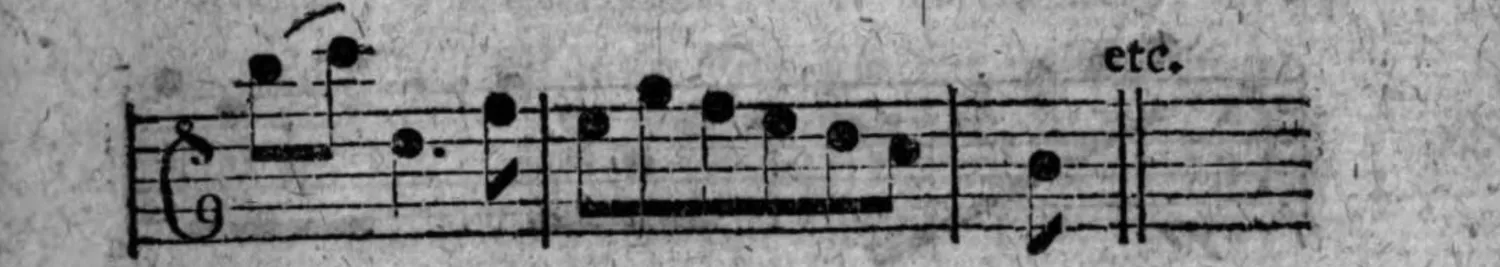 Notenbeyspiel: fig. 4, fünftes (abschließendes) System, mit »etc.« und Doppelstrich
