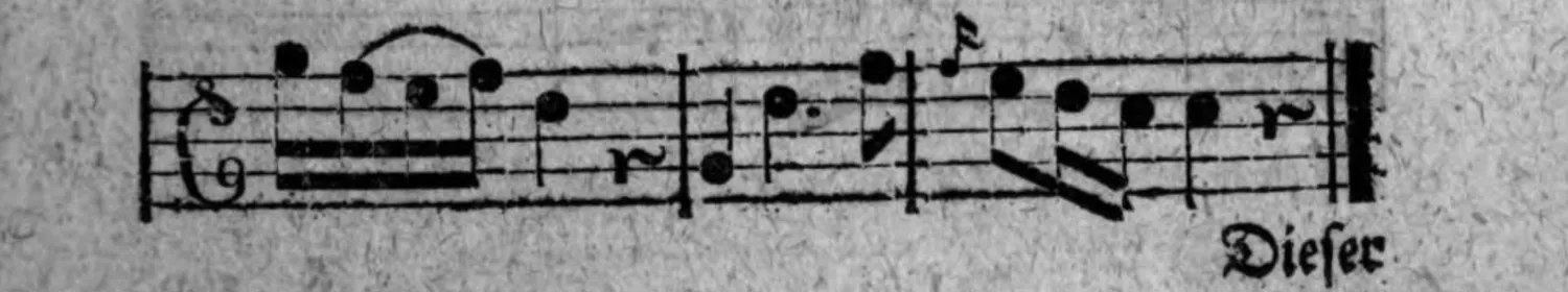 Notenbeyspiel: fig. 5, viertes (abschließendes) System, mit Doppelstrich