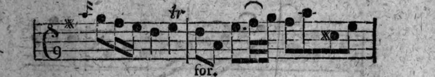 Notenbeyspiel: siebentes System, mit sternartigem Zeichen, »tr« (Triller), »for.« (forte) und Kreuznotenkopf (×)