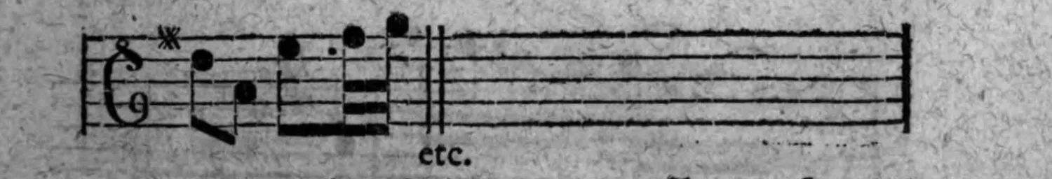Notenbeyspiel: achtes (abschließendes) System, mit sternartigem Zeichen, »etc.« und Doppelstrich