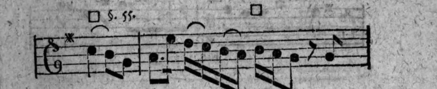 Notenbeyspiel: drittes System, mit sternartigem Zeichen, zwey Quadratzeichen (□) und der Bezeichnung »§. 55.«