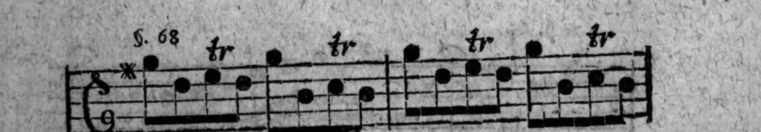 Notenbeyspiel: fünftes System, mit sternartigem Zeichen, vier »tr«-Zeichen (Triller) und der Bezeichnung »§. 68« (ohne Abschluß, Fortsetzung auf der folgenden Seite)