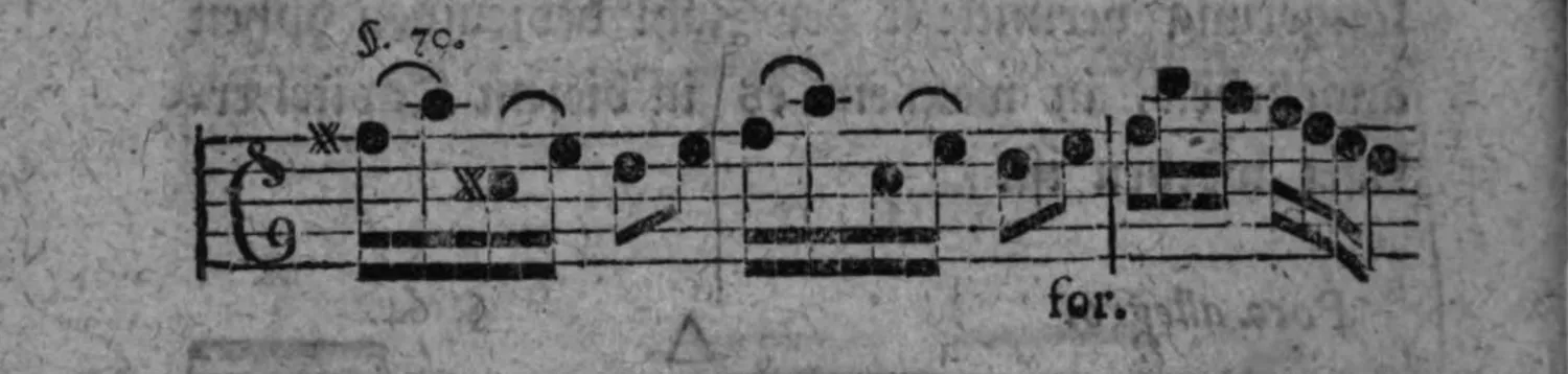 Notenbeyspiel: siebentes System, mit sternartigem Zeichen, der Bezeichnung »§. 70.« und »for.« (forte)