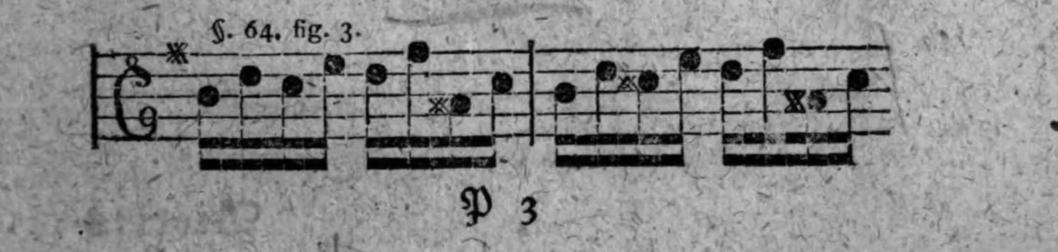 Notenbeyspiel: achtzehntes System, mit sternartigem Zeichen und der Bezeichnung »§. 64. fig. 3.« (ohne Abschluß, Fortsetzung auf der folgenden Seite)