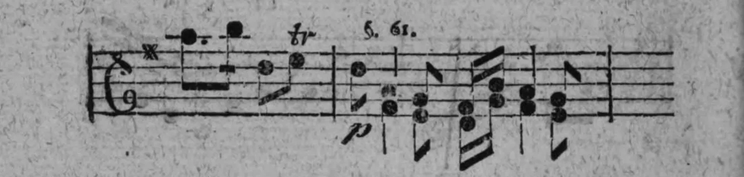 Notenbeyspiel: zwanzigstes System, mit sternartigem Zeichen, »tr«, der Bezeichnung »§. 61.« und »p« (piano)