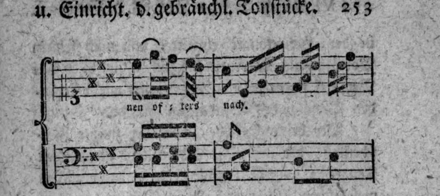 Notenbeyspiel: Liedbeispiel zum Rondo, Fortsetzung und Schluß des ersten Rondosazzes, System 1 (mit Textunterlegung »nen of = ters nach.«, Vervollständigung von »Launen öfters nach.«)