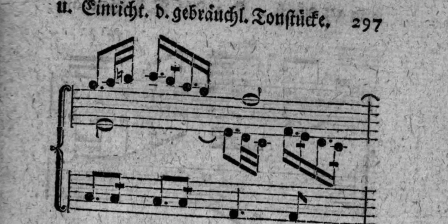 Notenbeyspiel: Fortsetzung des Fugensazzes; zwey Systeme