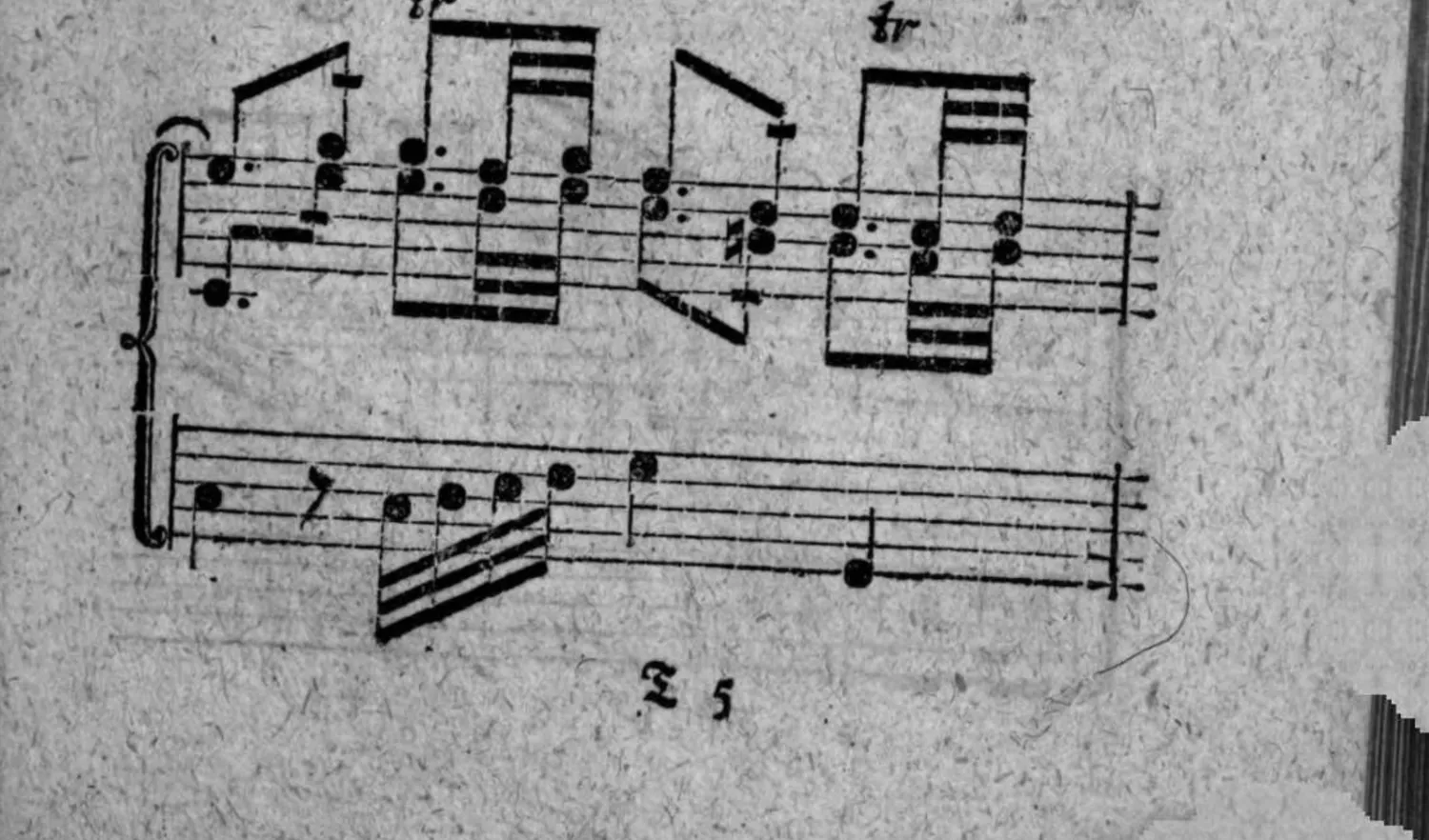 Notenbeyspiel: Fortsetzung, mit Trillern (»tr«); zwey Systeme