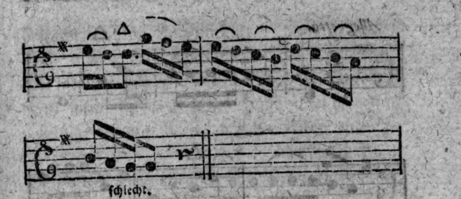 Notenbeyspiel: Fortsetzung des Beyspiels, dritter und vierter melodischer Theil, mit der Bezeichnung »schlecht.«