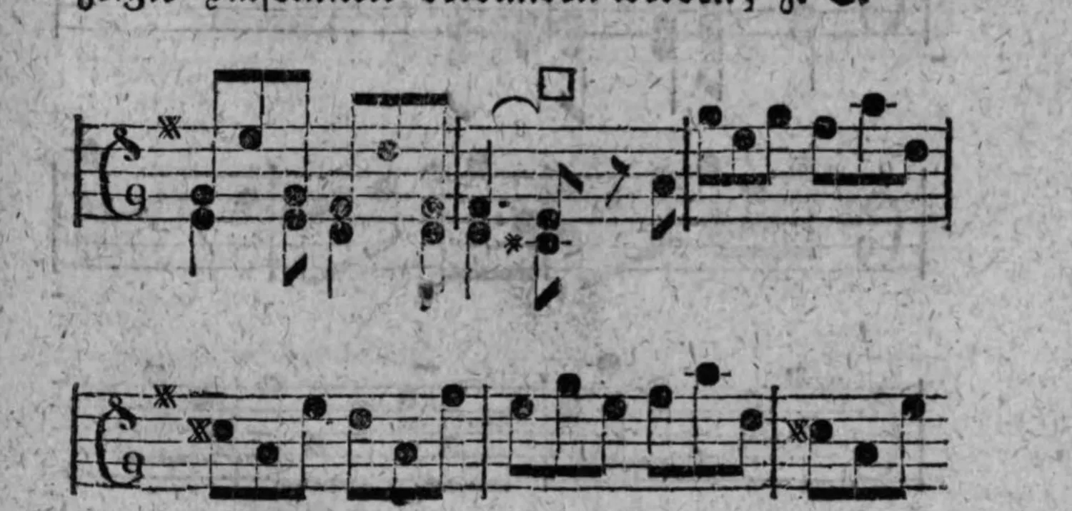 Notenbeyspiel: Solostimme (Tenorschlüssel), zwey Systeme ohne Tactzählung