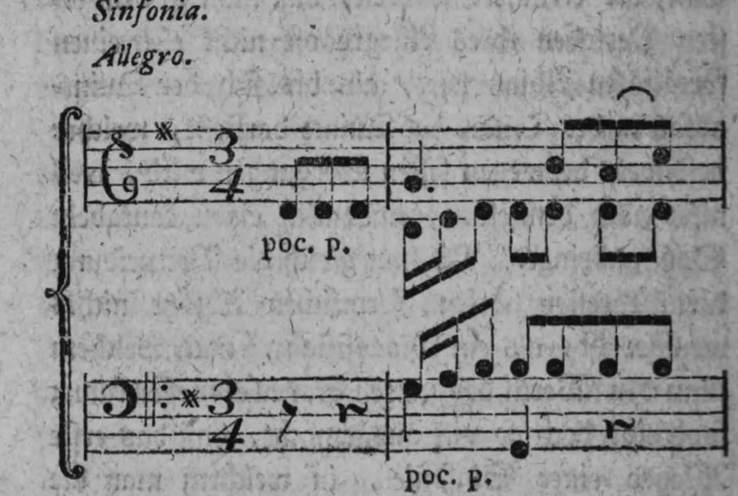 Notenbeyspiel: zweistimmig, 3/4-Tact, ein System mit Dynamikangabe »poc. p.« (Fortsetzung auf der folgenden Seite)