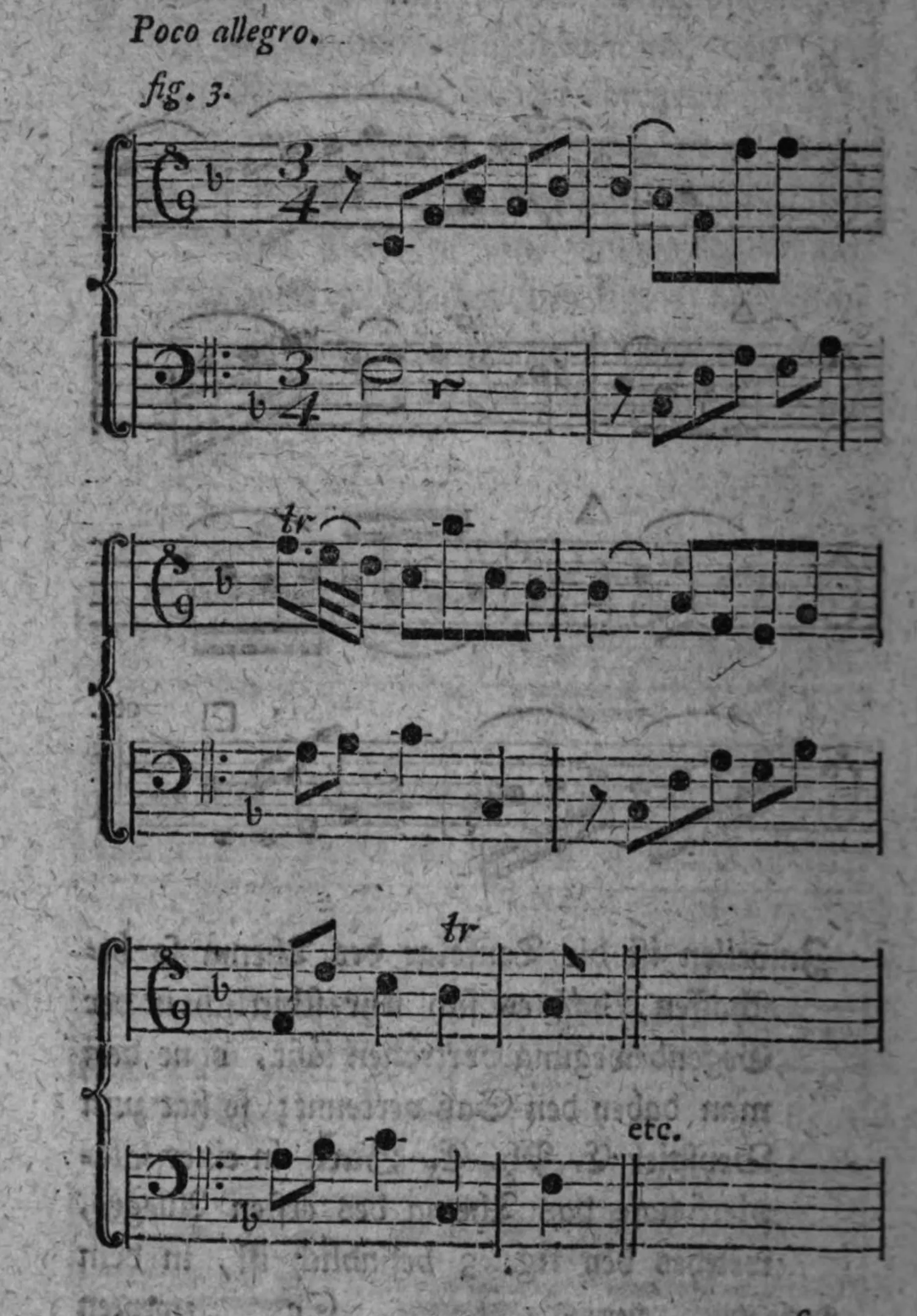 Notenbeyspiel: »fig. 3.«, Poco allegro, drey Systeme im Klaviersatz (Diskant- und Baßschlüssel), endet mit »etc.«