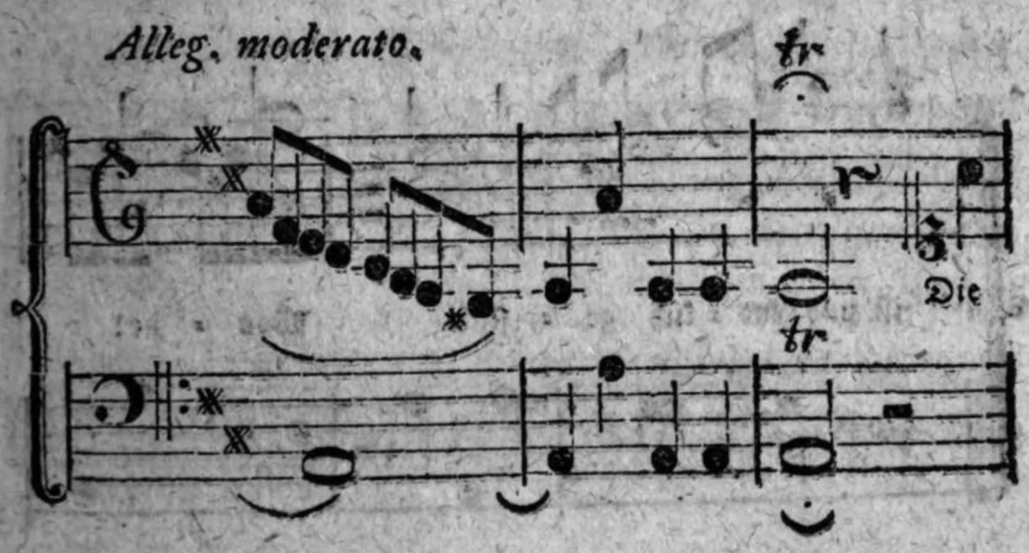Notenbeyspiel: Alleg. moderato, Schluss des Ritornells und Einsatz des Chors