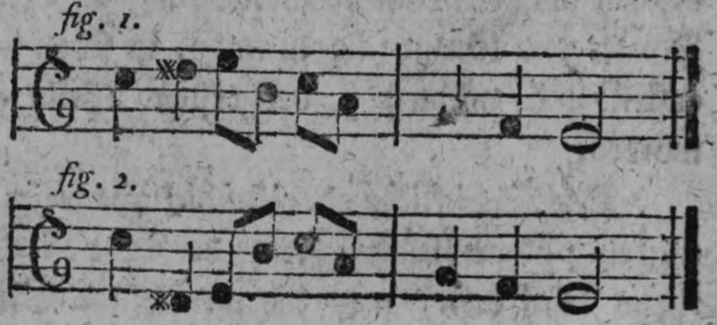 Notenbeyspiele: fig. 1 und fig. 2, übermäßige Secunde und verminderter Septimensprung