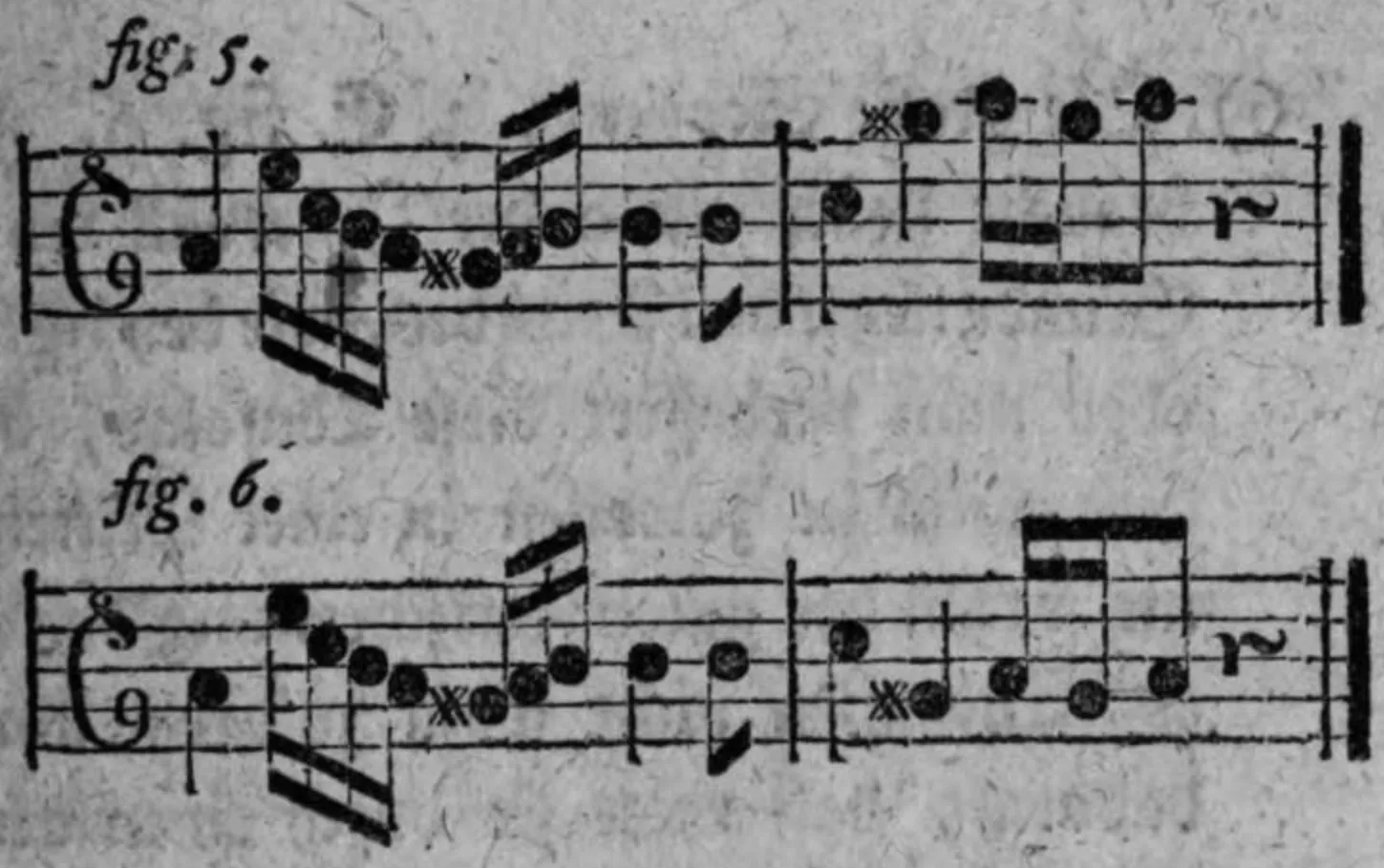Notenbeyspiele: fig. 5 und fig. 6, übermäßige Quinte und verminderte Quarte