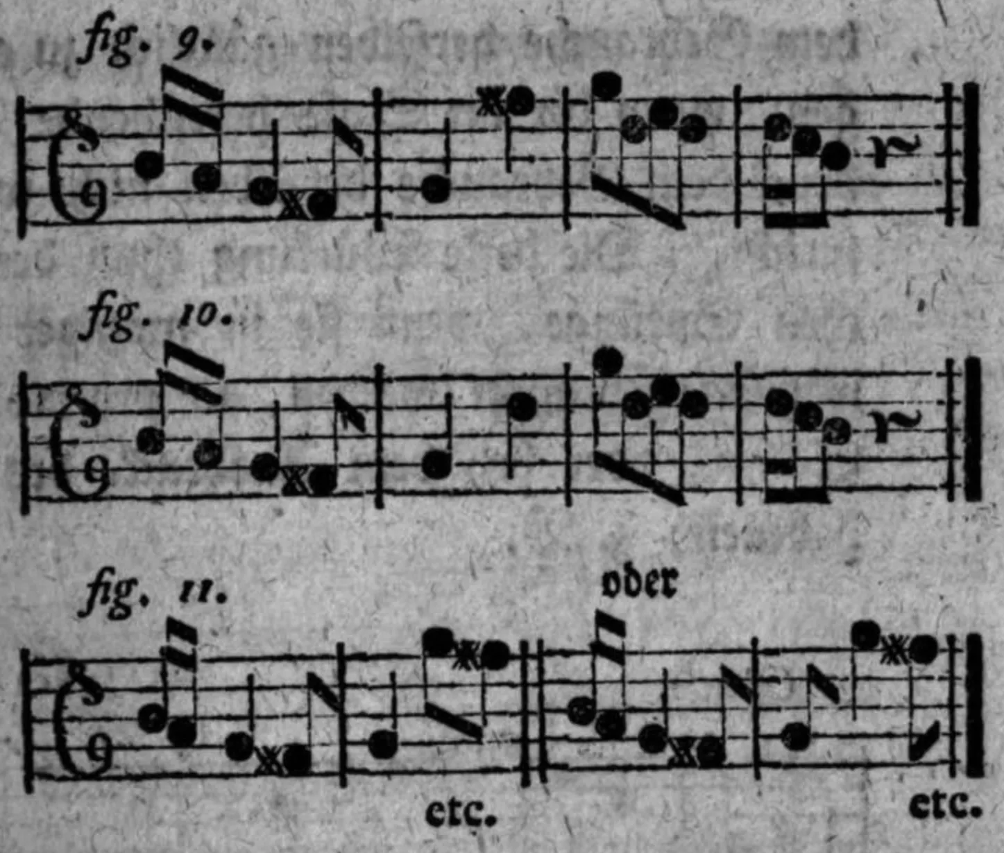 Notenbeyspiele: fig. 9, fig. 10 und fig. 11, große Septime und Verbesserungen der Tonfolge