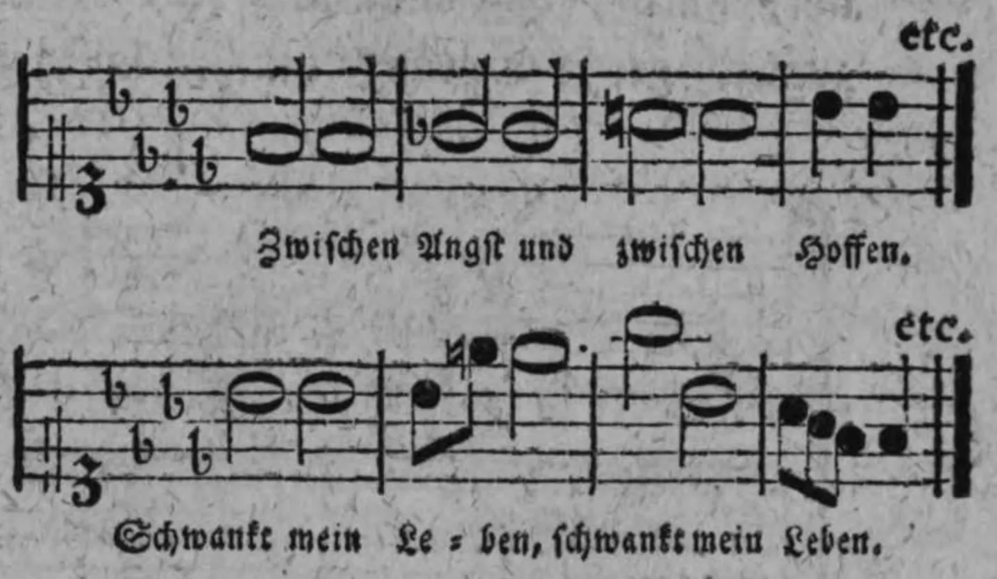 Notenbeyspiel aus Alceste: Zwischen Angst und zwischen Hoffen. Schwankt mein Leben, schwankt mein Leben.