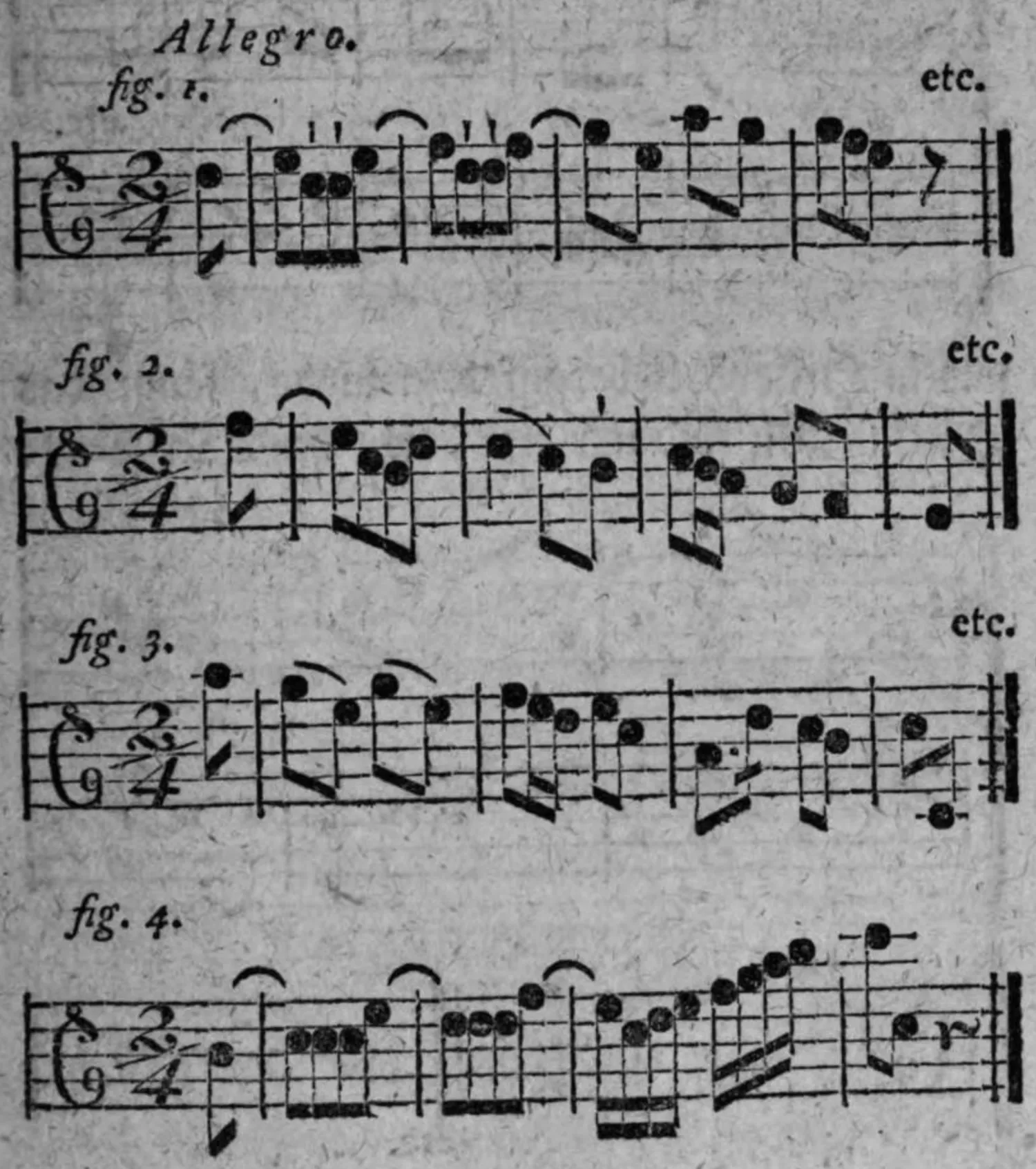 Notenbeyspiele: fig. 1 bis fig. 4, Anfangstöne im Aufschlage