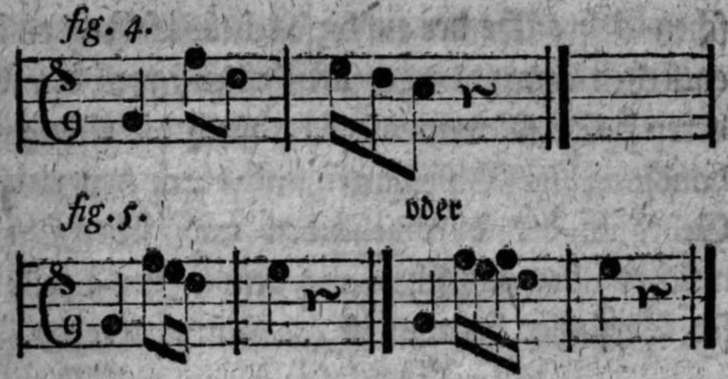 Notenbeyspiele: fig. 4 und fig. 5, Terzensprung und Nebennoten