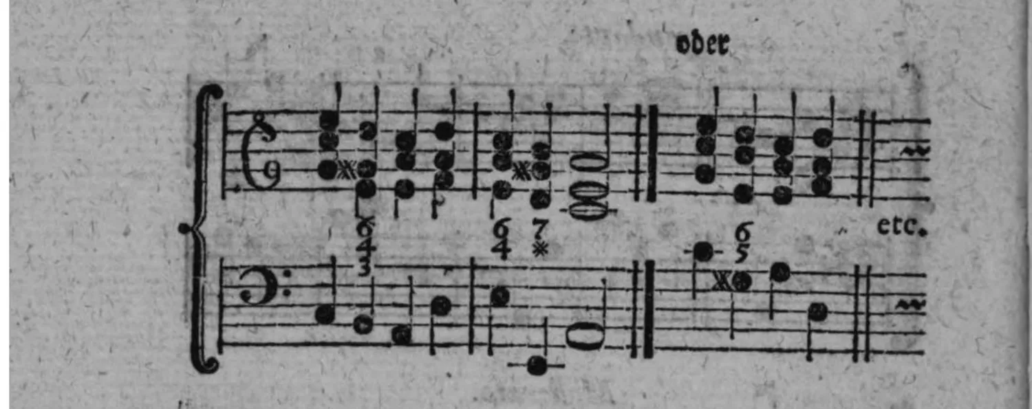 Notenbeyspiel: zweistimmiges Beispiel (Violin- und Baßschlüssel, mit Generalbaßbezifferung), weitere alternative Fassung (»oder«) einer Ausweichung in die weiche Tonart der sechsten Stufe durch bloße Ergreiffung ihres characteristischen Tones