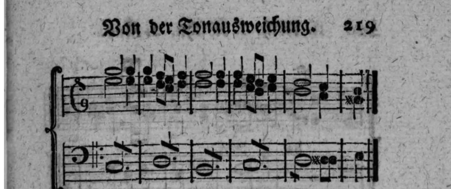 Notenbeyspiel: Fortsetzung des zweistimmigen Beispiels einer Ausweichung in die weiche Tonart der sechsten Stufe durch einen vermittelnden Accord