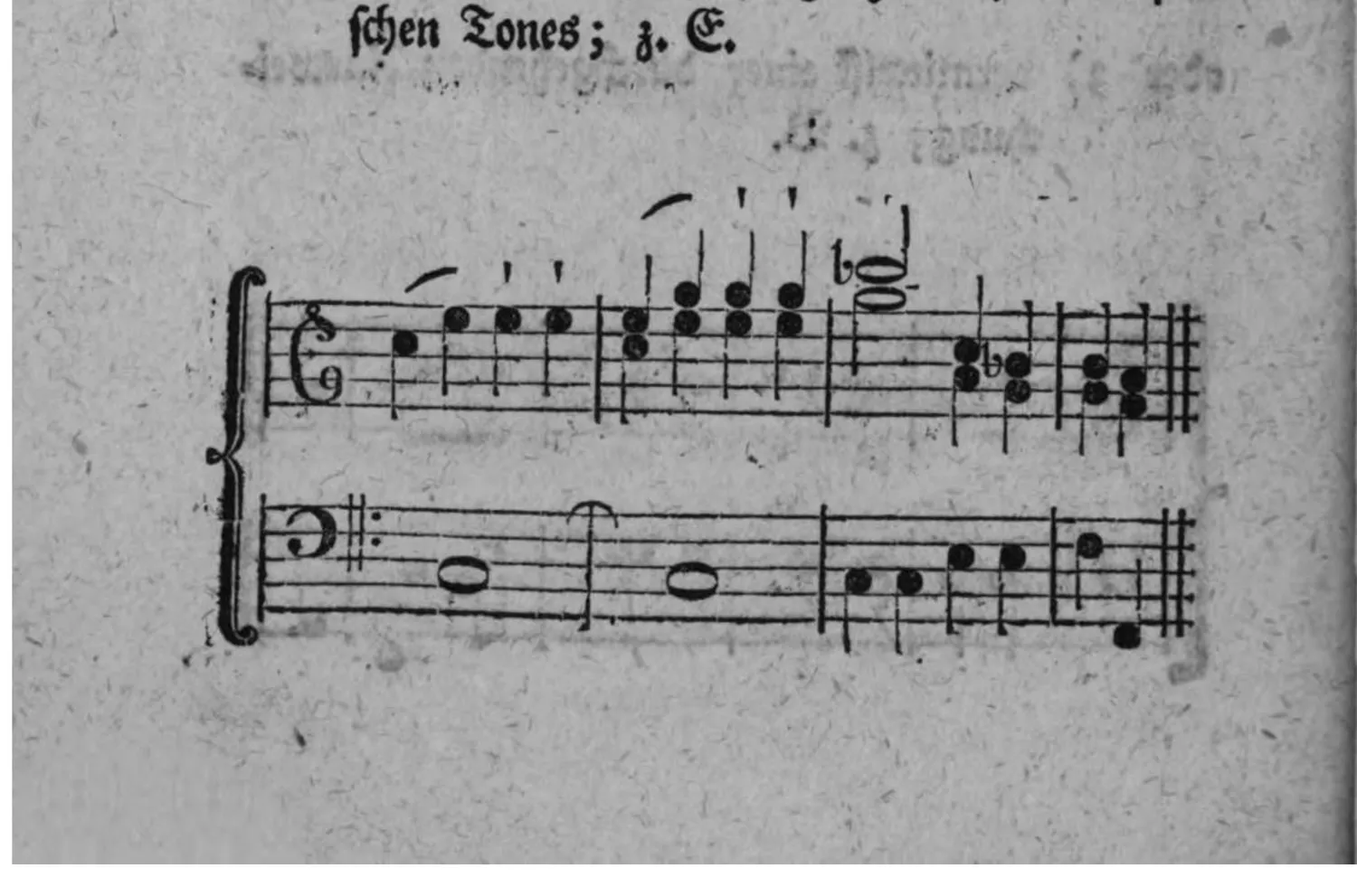 Notenbeyspiel: zweistimmiges Beispiel (Violin- und Baßschlüssel) einer Ausweichung in die harte Tonart der vierten Stufe durch bloße Ergreiffung ihres characteristischen Tones
