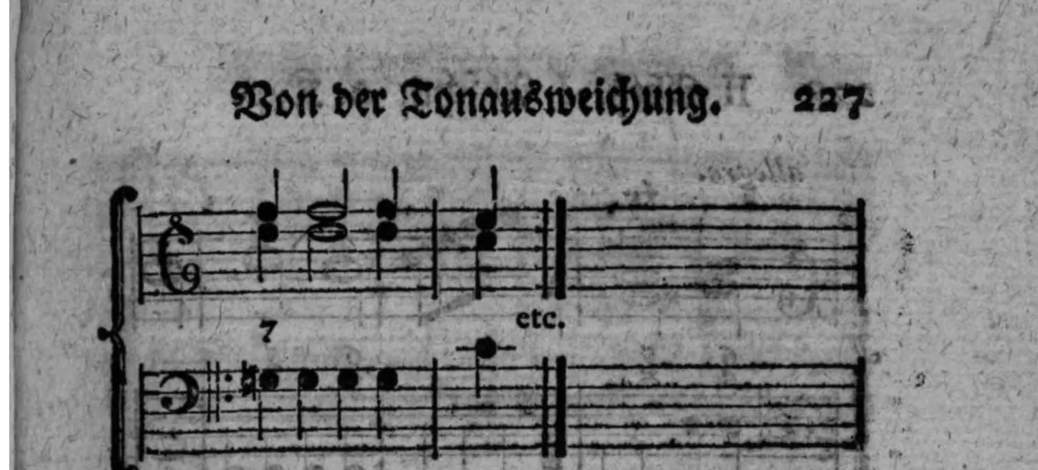 Notenbeyspiel: Fortsetzung (etc.) des Andante-Beispiels einer Ausweichung in die harte Tonart der Terz durch einen vermittelnden Accord