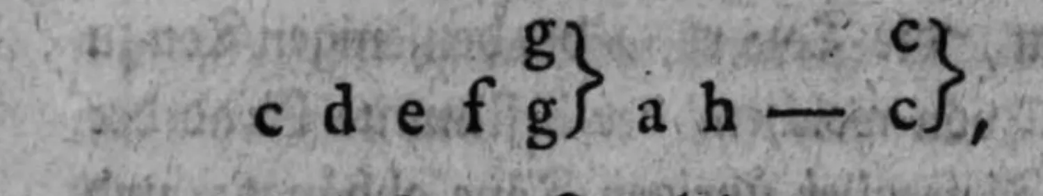 Notenbeyspiel: Tonleiter c d e f g a h — c; über »c d e f g« eine geschweifte Klammer mit der Bezeichnung »g«, über »g a h — c« eine geschweifte Klammer mit der Bezeichnung »c«